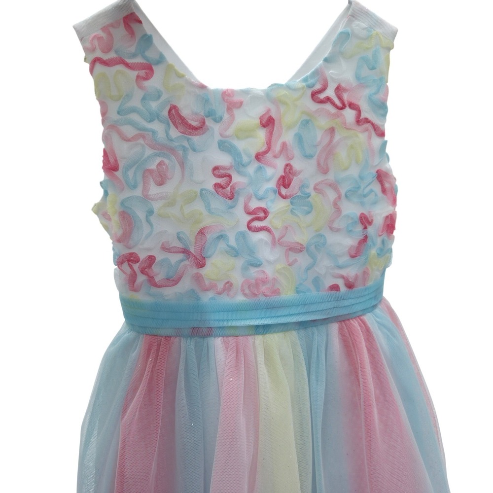 Jona Michelle Girls 4T Pastel Rainbow Tulle Glitter Party Dress CO6638 Excellent